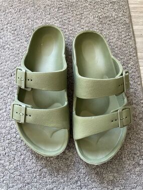 Olive Green Double-Buckle rubber Slide Sandals
